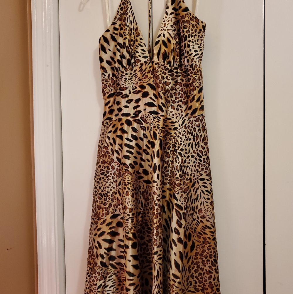 Animal print silky halter dress